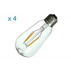 4 PZ Lampade Led E27 Con Filamento 4W 220V Bianco Caldo 2800K 65mmX140mm