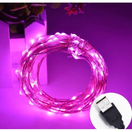Stringa Led USB Pink Fucsia 5 Metri 50 Led IP67 Per Decorazione Gaming PC Case Addobbi Natalizi Festa Nozze