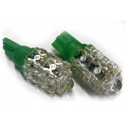Coppia 2 Lampade Led T10 Con 9 Led F5 Flux Colore Verde Green 12V 1W