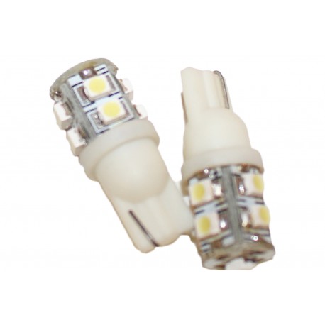 Coppia 2 Lampade Led T10 Con 9 Smd 3528 Colore Bianco Freddo 6000K 12V 1W