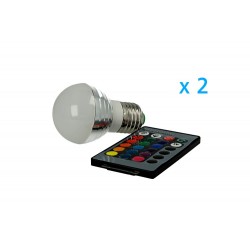 2 PZ Lampade Led E27 RGB 3W Telecomando Infra Rossi Incluso Cromoterapia Multicolori Diametro 50mm Altezza 82mm