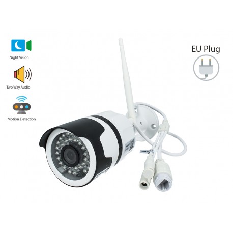 Telecamera di Videosorveglianza da Interno e Esterno IP Camera Wifi 1080P con Visione Notturna e Sensore di Movimento e 2 Canal