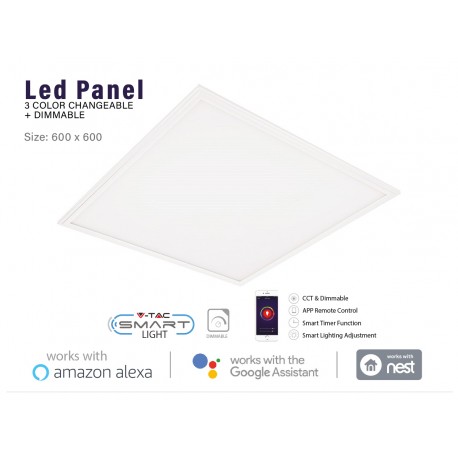 V-TAC Smart Pannello Led 40W 60X60cm 4800lm WiFi CCT Dimmerabile APP Compatible Amazon Alexa Google Home SKU-8080