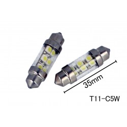 Coppia 2 Lampade Led T11 C5W Siluro 35mm Con 6 Smd 3528 Colore Bianco Freddo 6000K 12V 1W