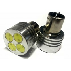 Coppia 2 Lampade Led BA15S 1156 P21W Con 4 Power Led Da 1W Bianco Freddo 6000K 12V 4W