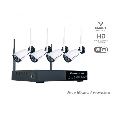 Kit di Videosorveglianza WiFi Con 4 Telecamere IPC IP65 e NVR 4 Canali P2P Sensore di Movimento Avviso Via Email Audio Video SK