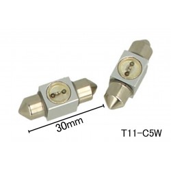 Coppia 2 Lampade Led T11 C5W Siluro 30mm Con 1 Power Led Colore Blue Blu 12V 1W