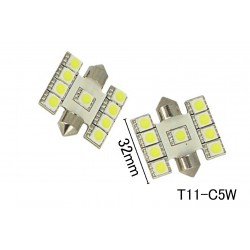 Coppia 2 Lampade Led T11 C5W Siluro 32mm Con 9 Smd 5050 Colore Bianco Freddo 6000K 12V 1W