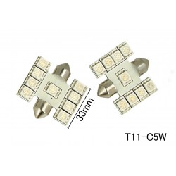 Coppia 2 Lampade Led T11 C5W Siluro 33mm Con 9 Smd 5050 Colore Rosso 12V 1W