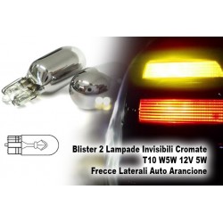 Blister 2 Lampade Invisibili Cromate T10 W5W 12V 5W Frecce Laterali Auto Arancione