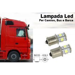 24V Lampada Led Canbus BA15S G18,5 R5W Bianco Per Camion Bus Barca Piedi Dritti 8 Smd 5050