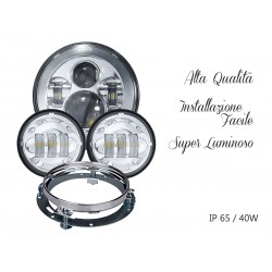 Faro Led 7 Pollici 40W Headlight Proiettore + 2 Luci Led 4,5 Pollici 30W Fendinebbia Compreso Staffa di Fissaggio Per Moto Harl