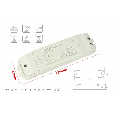 Alimentatore Dimmerabile CV 12V 36W Triac ELV Pulsante N.O. 3 In 1 Varialuce Su 220V