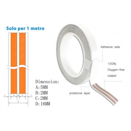 Cavo Nastro Elettrico Con Biadesivo Super Slim Piatto 2 Conduttori 0,25mmq Rame Fino a 3A Senza Rompere Muri o Installare Canal