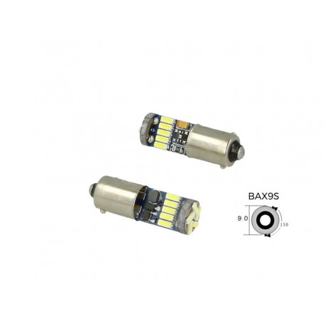 Lampadina Led Canbus H6W BAX9S Piedi Storti 15 Smd 4014 Bianco No Errore Check Luci 12V Senza Polarita