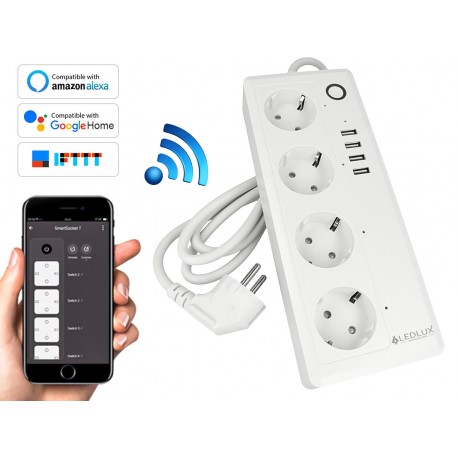 Multipresa Smart WiFi Con 4 Presa Schuko 16A 220V + 4 Presa USB 3,1A 5V Compatibile Con Alexa Google Home