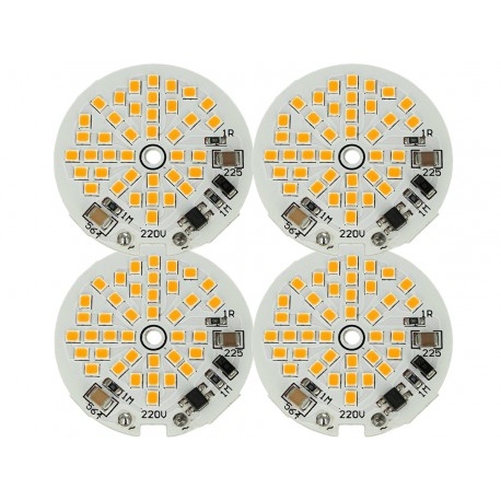 4 PZ Scheda Led AC 220V 5W Bianco Caldo 3000K Piastra Led Plate Modulo Diametro 48mm 40 Smd 2835