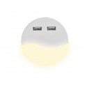 Segnapasso Led Notturno Rotondo Caricabatteria 2 Porte USB Caricatore 2A Sensore Crepuscolare 