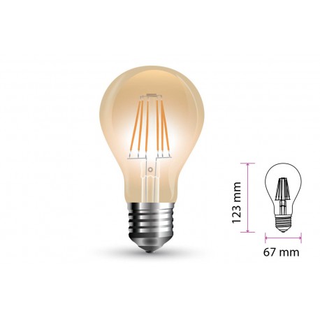 Lampada Filo Led a Filamento E27 10W A67 Bianco Caldo 2200K Cover Amber 