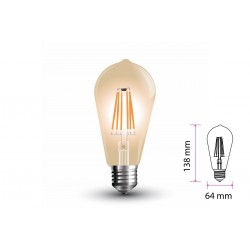 Lampada Filo Led a Filamento E27 ST64 6W Bianco Caldo 2200K Cover Amber Vintage