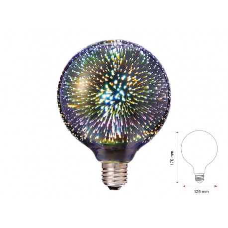 Lampada A Led E27 G125 Globo Filamento Effetto Speciale 3D In Vetro 3W 3000K