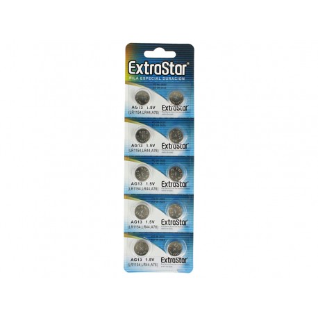 Pila Batteria A Bottone LR44 LR1154 A76 1,5V Extrastar AG13 Confezione Da 10 Pile