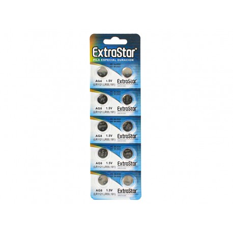 Pila Batteria A Bottone LR1121 LR55 191 1,5V Extrastar AG8 Confezione Da 10 Pile