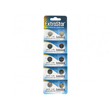 Pila Batteria A Bottone LR1130 LR54 189 1,5V Extrastar AG10 Confezione Da 10 Pile