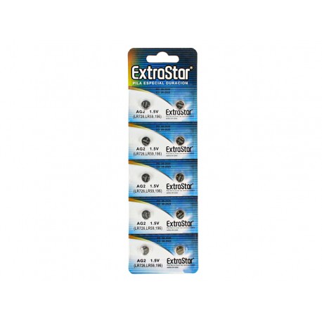 Pila Batteria A Bottone LR726 LR59 196 1,5V Extrastar AG2 Confezione Da 10 Pile