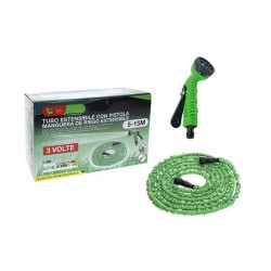 Tubo Estensibile con Pistola Professionale Avvolgitubo Allungabile da Giardino Antiscoppio Salvaspazio 5-15M