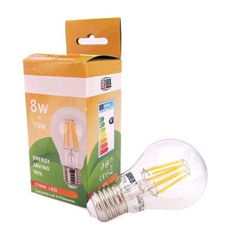 Lampada Led Con Filamento E27 A60 8W