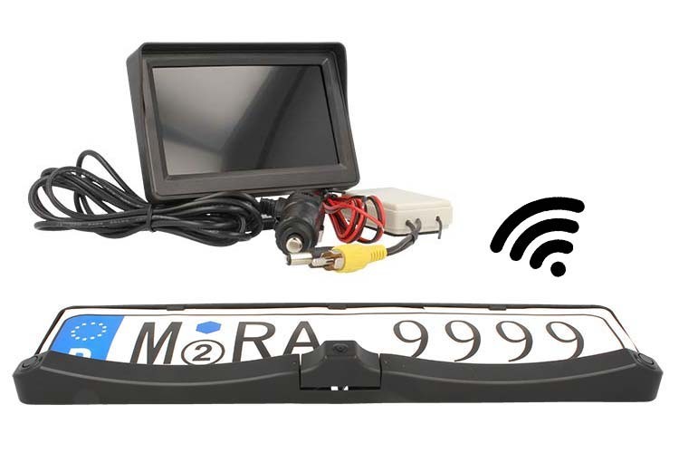 Telecamera Porta Targa Monitor Wireless 4,3'' 2 Sensori Di Parcheggio