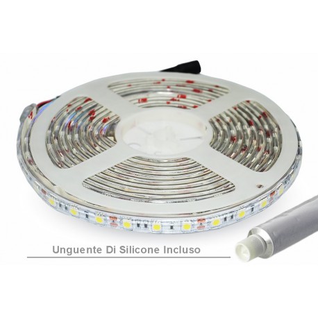 Bobina Led 300 SMD 5050 12V 10,8W/M Bianco Freddo IP65 Impermeabile 5 Metri Unguente Di Silicone Incluso SKU-2148