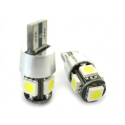 Lampada Led Canbus T10 W5W Luci di Posizione 12V 5 Smd Bianco No Errore New Con Resistenza