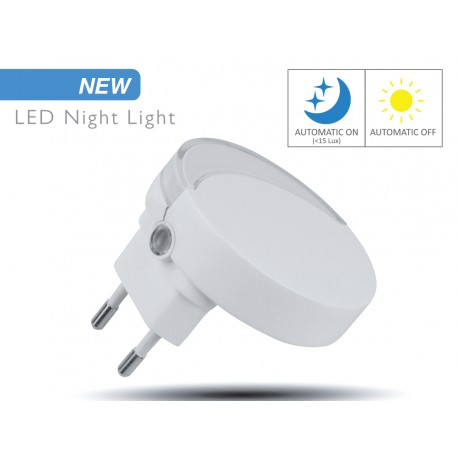 Faretto LED Segnapasso Notturno Rotondo Mezza Luna 0,5W con Sensore Crepuscolare Bianco Caldo 3000K 65X55mm IP20 Chip Samsung S