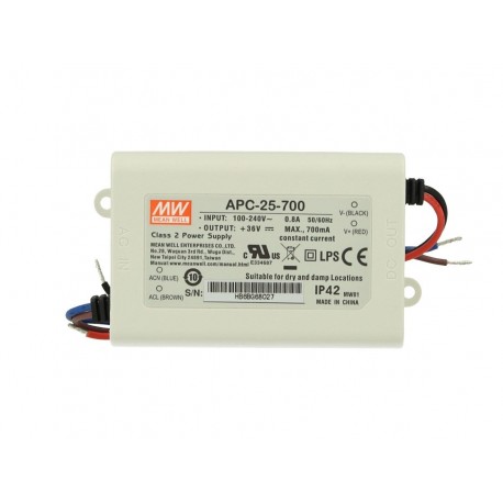 Led Driver CC MeanWell APC-25-700 Trasformatore 700mA 11V-36V DC 25W Corrente Costante IP42