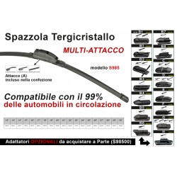 Spazzola Tergicristallo Auto Universale S985 19'' 475mm Carall 16 Attacchi Opzionale