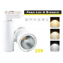 Faro Lampada Led A Binario 30W Mono Fase CCT CRI 90 Carcassa Bianca 2700K 4000K 6000K 3 In 1 Luce Stretto 24 Gradi