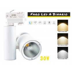 Faro Lampada Led A Binario 30W Trifase CCT CRI 90 Carcassa Bianca 2700K 4000K 6000K 3 In 1 Luce Stretto 24 Gradi