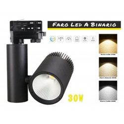 Faro Lampada Led A Binario 30W Trifase CCT CRI 90 Carcassa Nera 2700K 4000K 6000K 3 In 1 Luce Stretto 24 Gradi