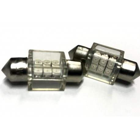 Coppia 2 Lampade Led T11 C5W Siluro 31mm Quadrato Con 6 Smd 3528 Colore Giallo Yellow 12V 1W