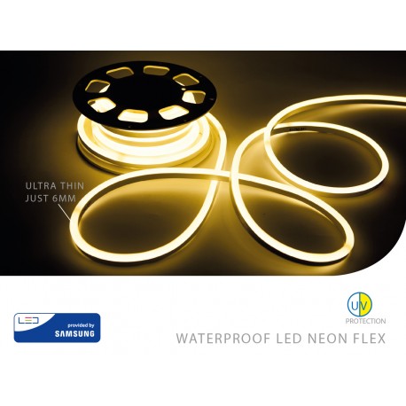 Bobina Led Neon Flex Bianco Caldo 3000K 5 Metri 10W/M Super Slim 6mm IP68 Con Smd Samsung SKU-326