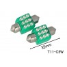 Coppia 2 Lampade Led T11 C5W Siluro 32mm Quadrato Con 9 Led F3 Colore Verde Green 12V 0,2W