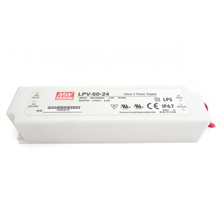 Alimentatore Trasformatore CV MeanWell Impermeabile IP67 24V 60W 2,5A LPV-60-24