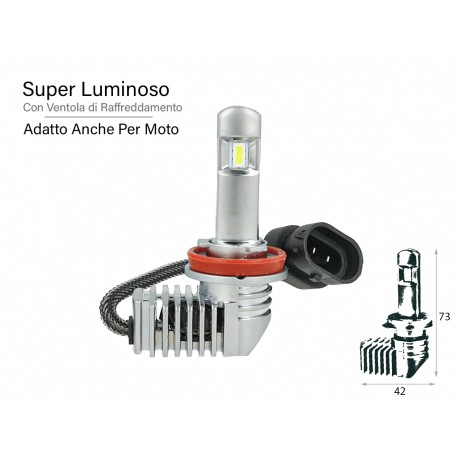 Kit Full Led All In One Canbus H8 H11 30W 12V 24V Per Auto Moto Scooter Camion Bianco 4000 Lumen Con Ventola Silenziosa Singolo
