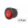 4 PZ Interruttore Rotondo Pulsante Bilanciere On Off Push Button Switch 3 Pin Con Indicatore Led Spia Rosso 12V Auto Barca Foro