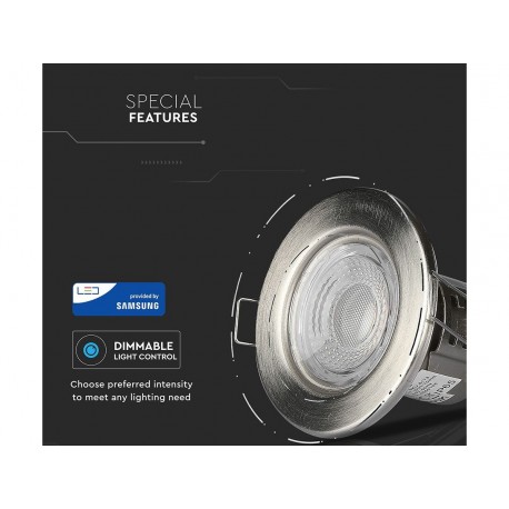 Faretto Led da Incasso Dimmerabile 5W 3000K Colore Nichel Satinato IP65 Resistente al Fuoco Senza Driver