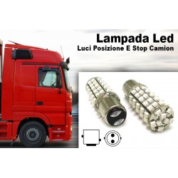 24V Lampada Led BAY15D 1157 S25 68 Smd Rosso Luci Posizione e Stop Camion