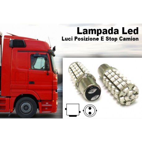 24V Lampada Led BAY15D 1157 S25 68 Smd Rosso Luci Posizione e Stop Camion