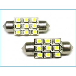 Lampada Led Siluro T11 C5W 39mm 9 Smd Bianco Freddo 12V Luci Targa